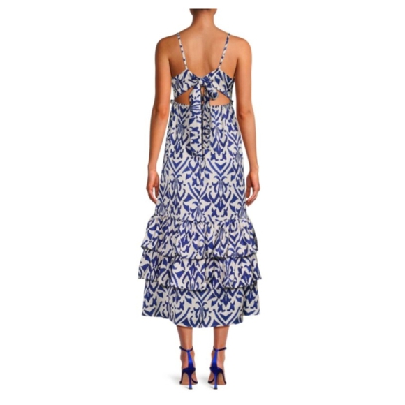 Elegant Blue and White Patterned Midi Dress - Picture 3 of 13